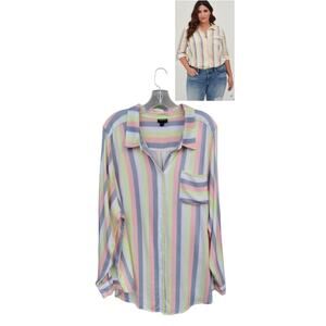 Torrid Multi Stripes Button down Shirt Top Blouse Tunic Pastels Size 4 - 4XL